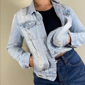 Refuge light wash ripped denim jacket